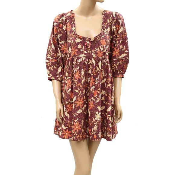 Free People Lola Floral Mini Dress Printed Balloon Sleeve Cutout Cotton S 286397 - Picture 5 of 9